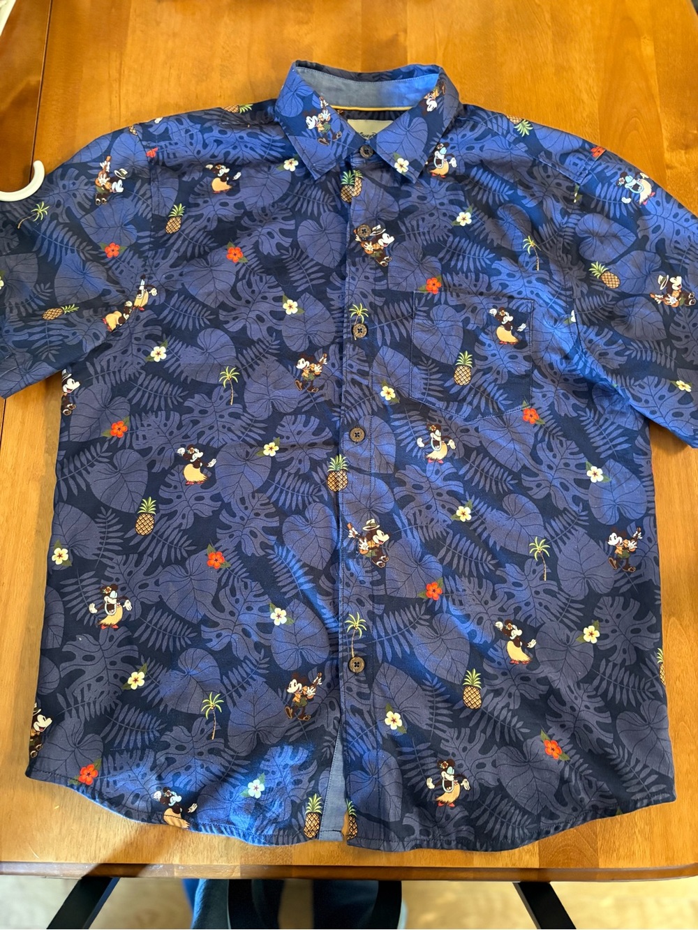 Disney Tommy Bahama Men's Navy Blue Tropical Print Button-Down Shirt